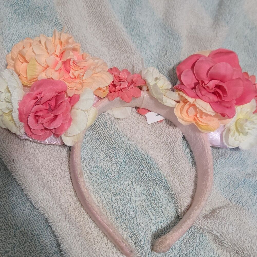 ​Disney Parks Minnie Mouse Pink Satin Floral Crown Headband Flower Garden Festiv